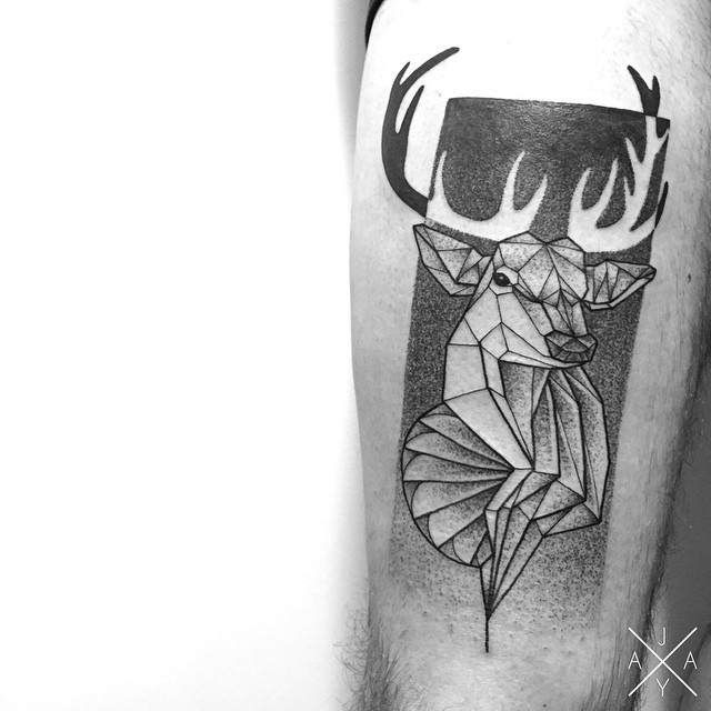 Geometry Stag tattoo on Thigh
