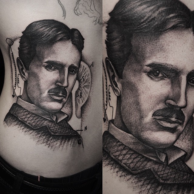 Graphic Nikola Tesla tattoo