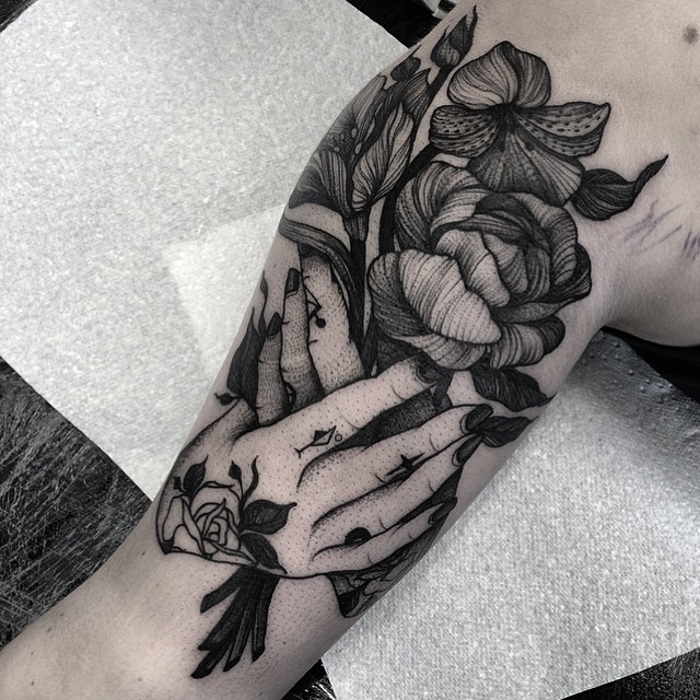 Inked Hands and Bouquet