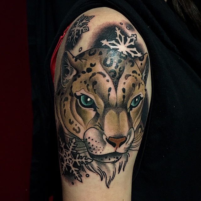 Snow Leopard tattoo on Shoulder