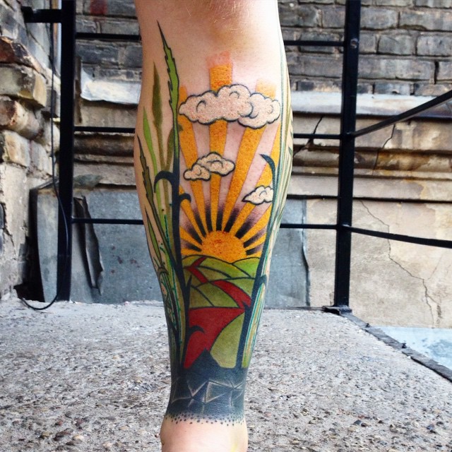 Sunny Fields Leg tattoo