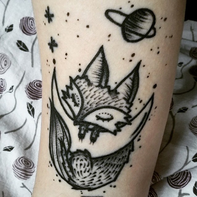 Tiny Sleepy Space Fox tattoo
