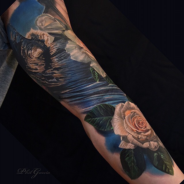 White Roses Wave tattoo on Arm