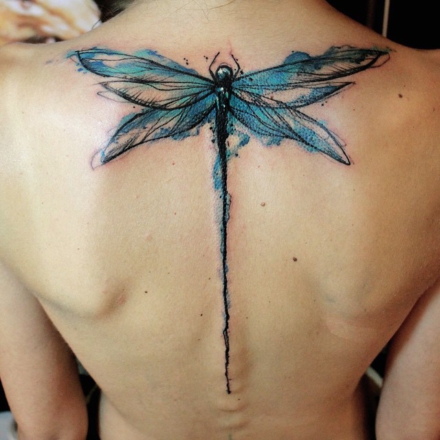 Back Watercolor Dragonfly Tattoo