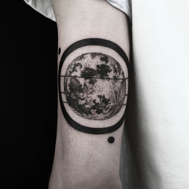 Black Ring Dotwork Planet Tattoo on Arm