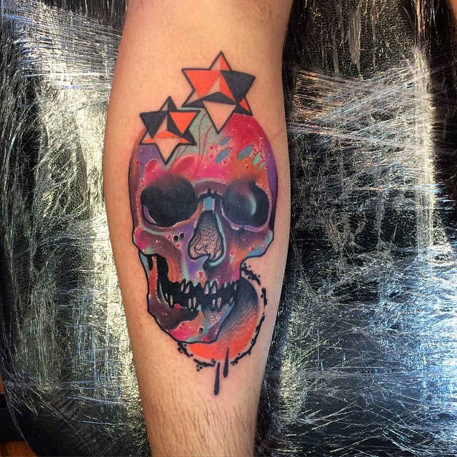 Colorful Stars Skull Tattoo