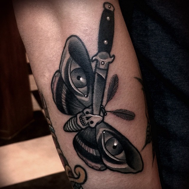 Knife Pinned Bytterfly Tattoo