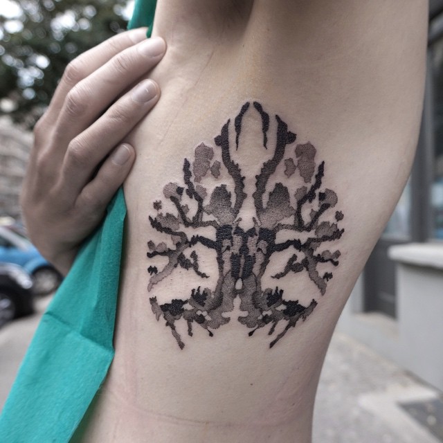 Rorschach Ink Stain Tattoo on Ribs