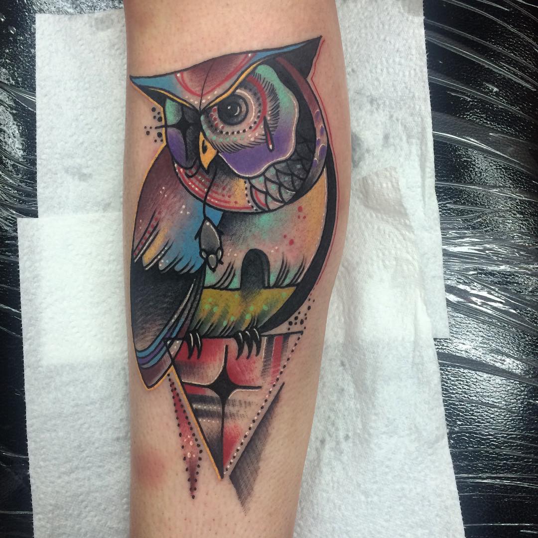 Abstract Reality Owl Tattoo