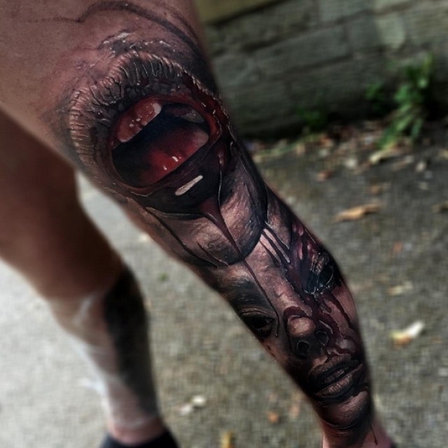 Bloody Mouth Tattoo on Leg
