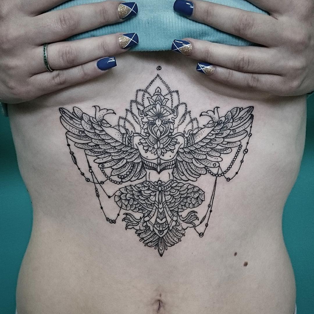 The Garuda Tattoo on Stomach by Elena Basky is another awesome spiritually ...