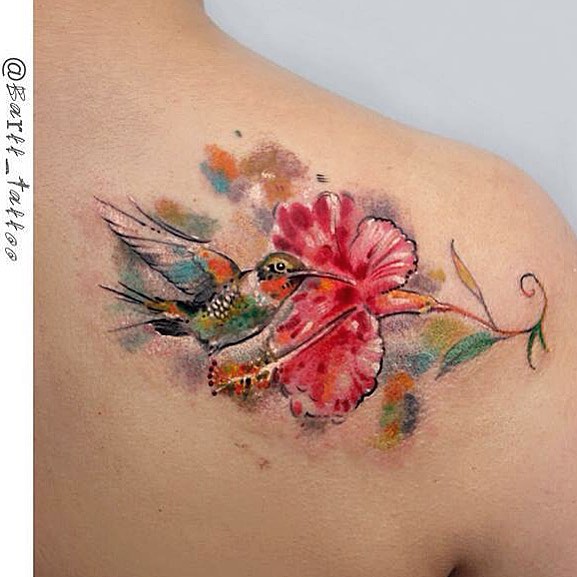 Hummingbird and Flower Tattoo