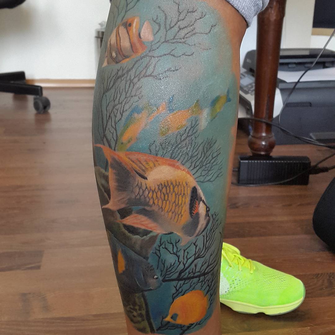 Sea Fishes Tattoo on Leg
