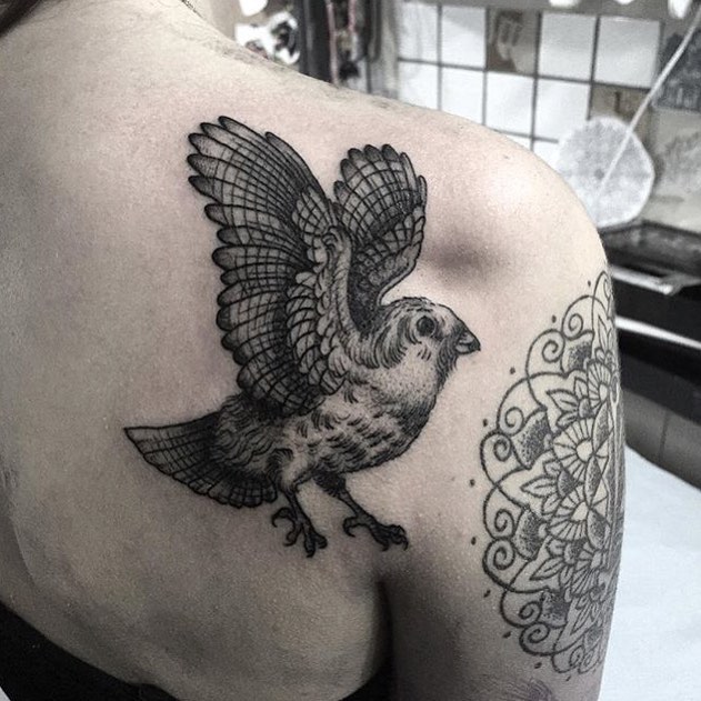 Shoulder Blade Sparrow Tattoo