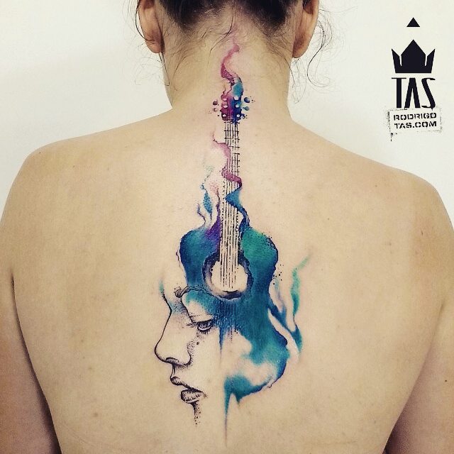 watercolor spine tattoo