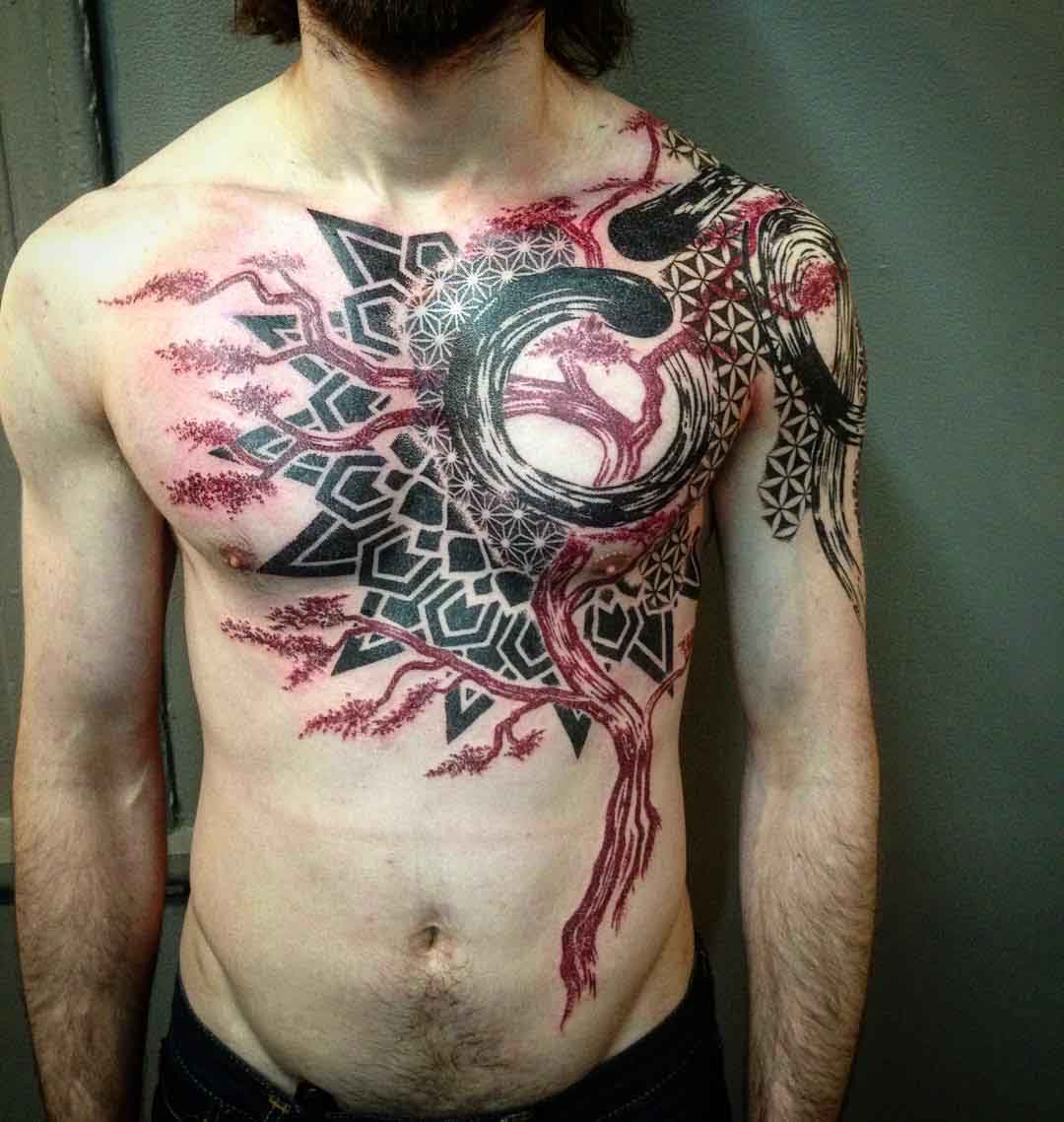 left chest and stomach Abstract Tree Tattoo