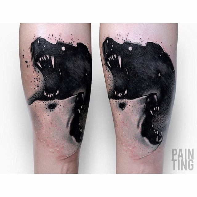 black bear tattoo on leg