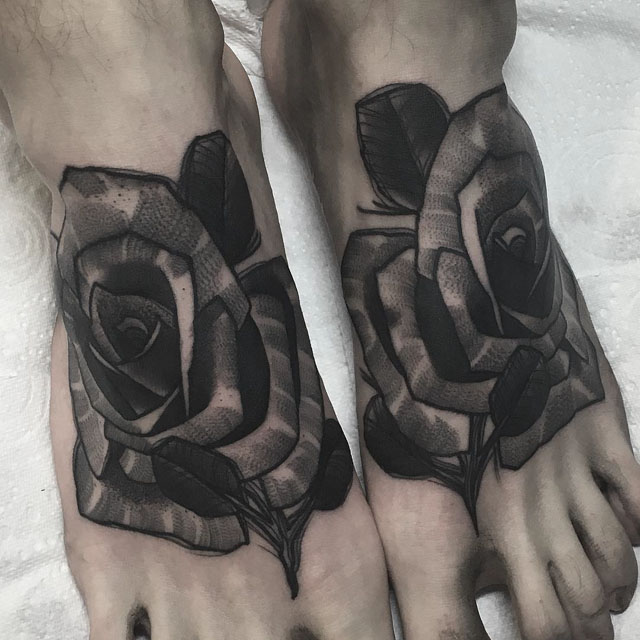 roses tattoo on feet