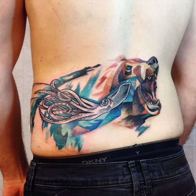 body side watercolor animalistic tattoo