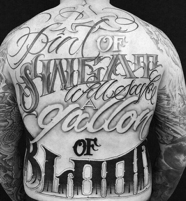 lettering tattoo Chicano on back