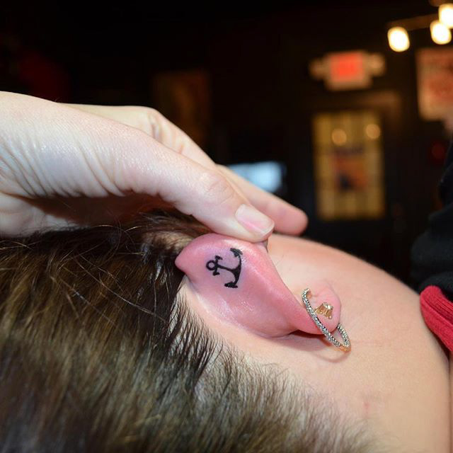 Anchor Tattoo Behind Ear by artistlita