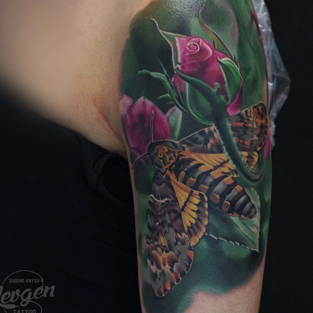 Shoulder Butterfly Tattoo Realistic Style