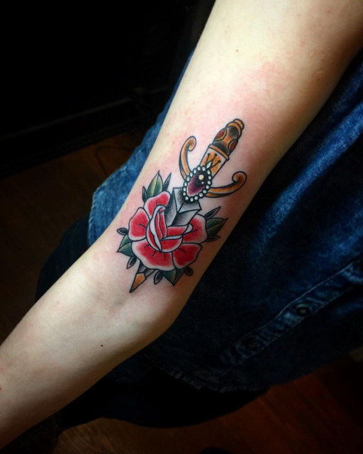 Dagger Rose Tattoo by verotattooine