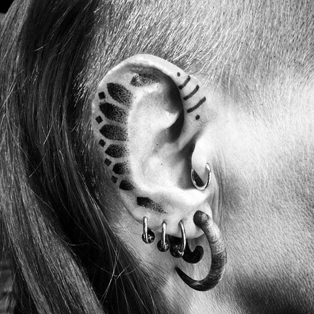 Ear Tattoo Dotwork by blackhandnomad