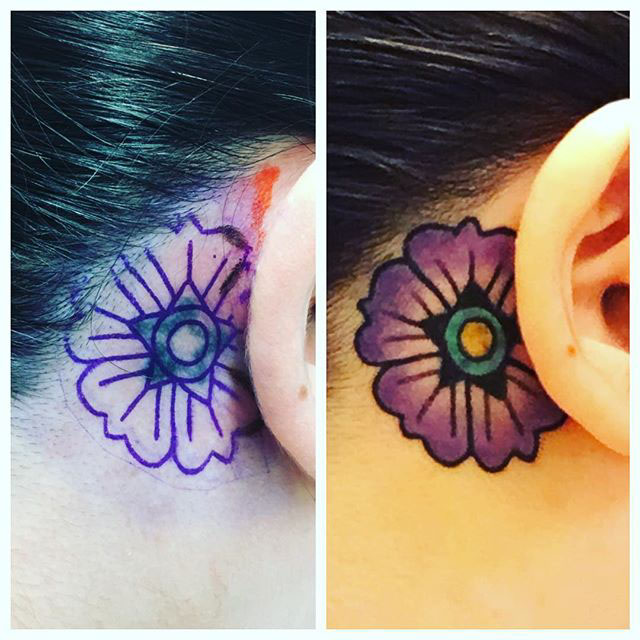 cover Flower Behind Ear Tattoo
