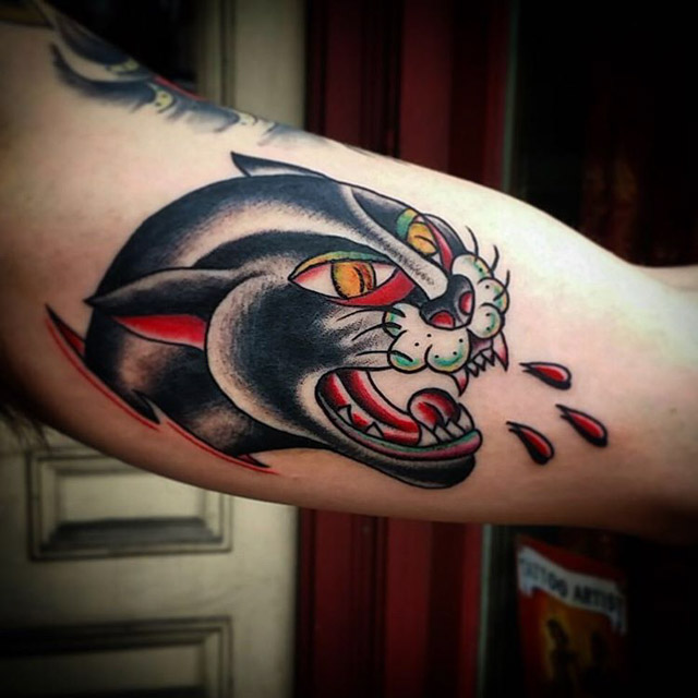 Traditional Panther Tattoo by redhouseirons