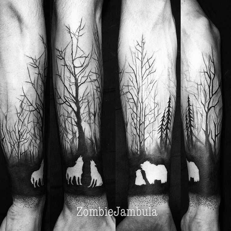 Animalistic Forest Half Sleeve Tattoo by zombiejambula