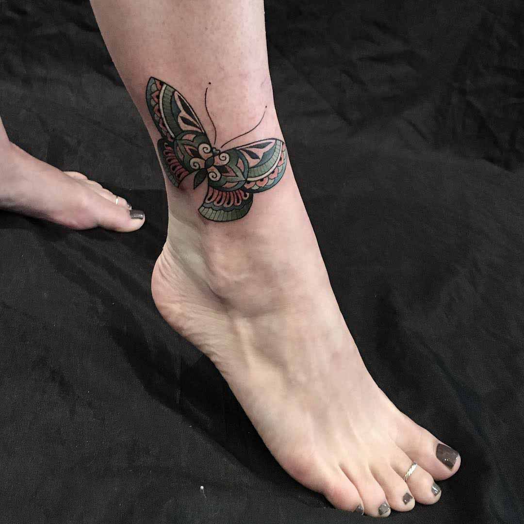 Butterfly Ankle Tattoo by @domholmestattoo