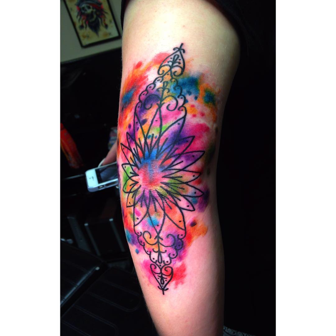 Colorful Elbow Tattoo by milotay_tattoo_artist