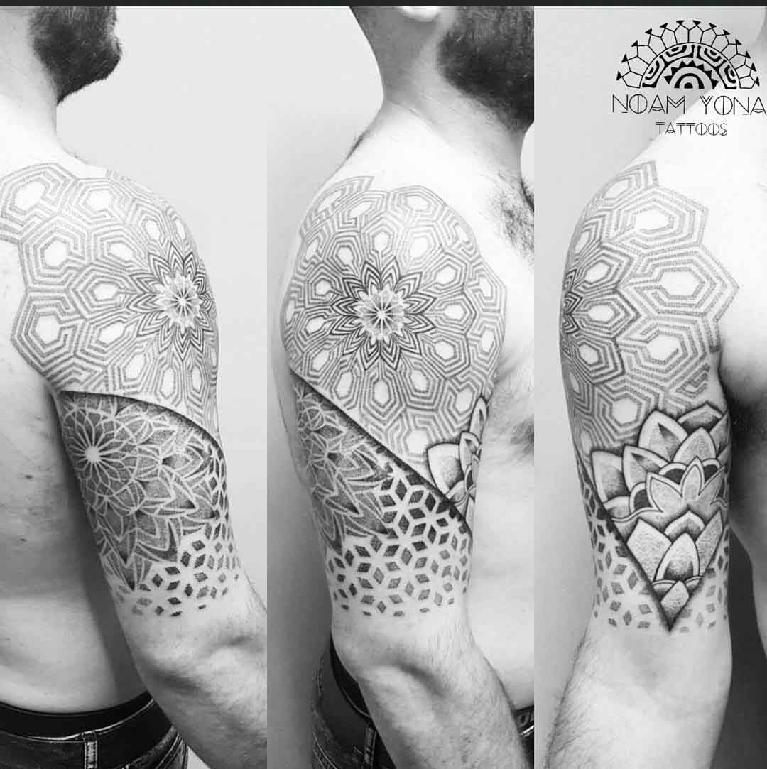 Dotwork Shoulder Tattoo Half Sleeve by noamyonatattoos