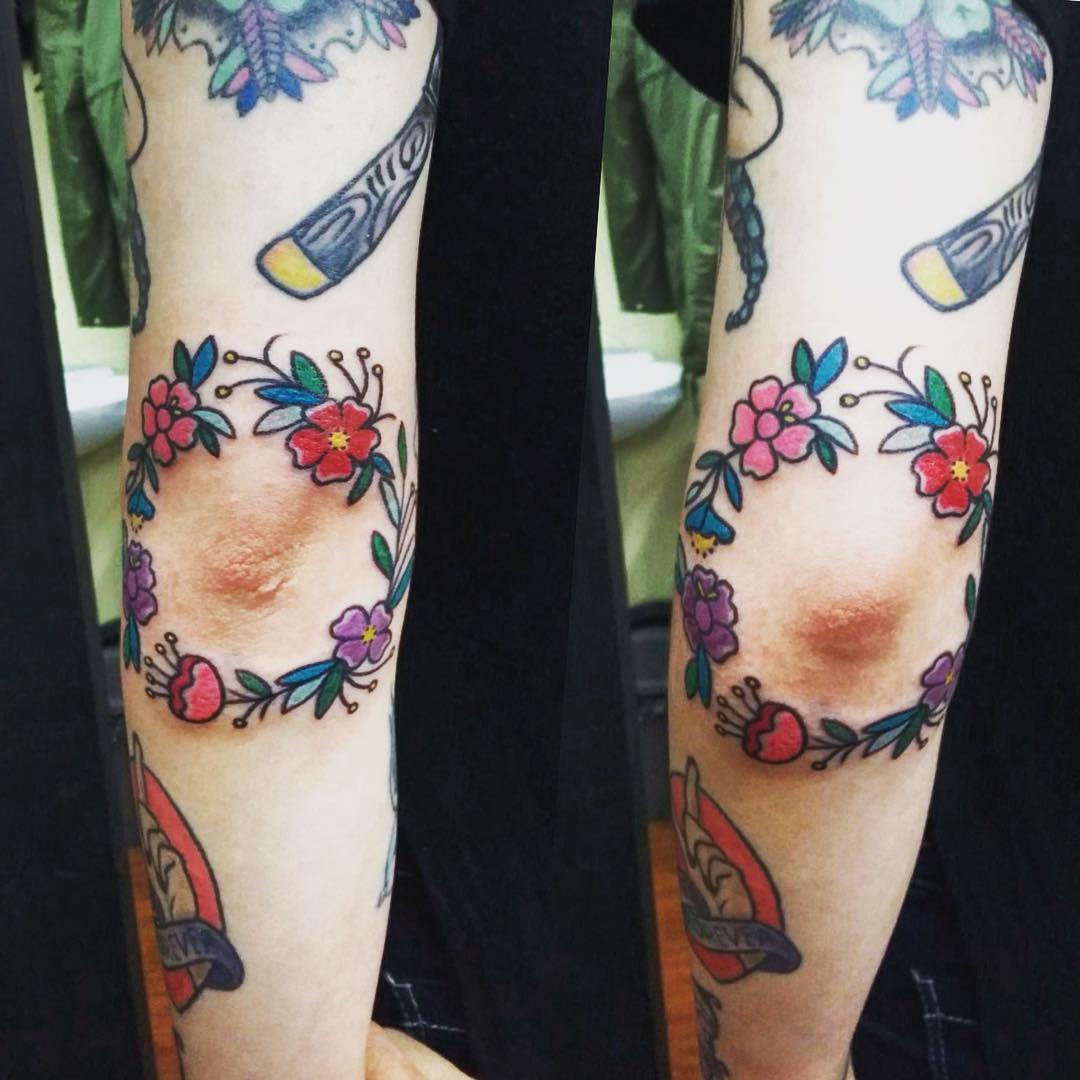 Flowers Tattoo Around Elbow by zulamorad