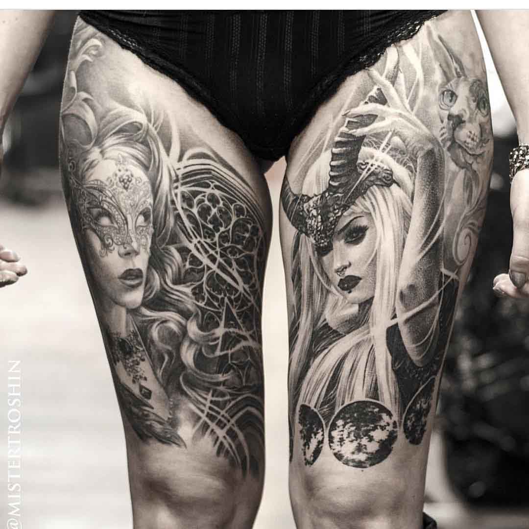 thigh tattoos realism girls