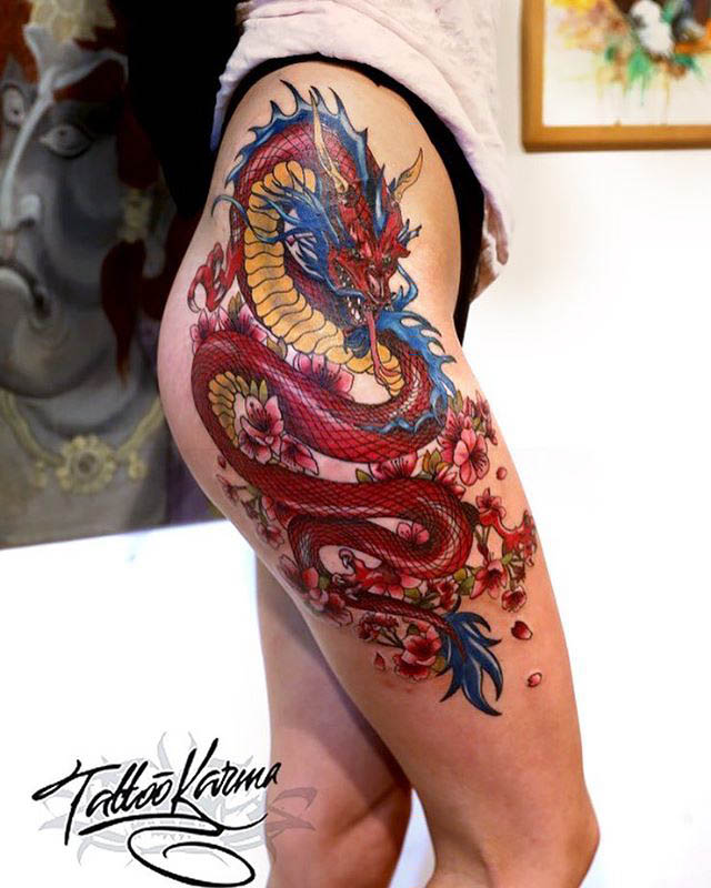 dragon tattoo on hip