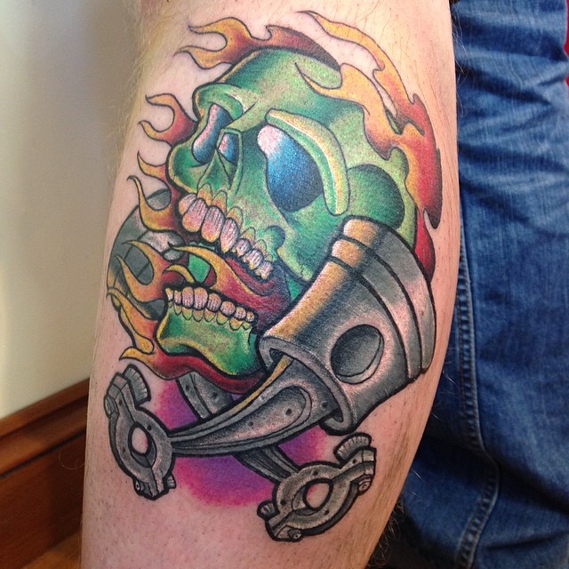 Skull Pistons Tattoo by jptattooist