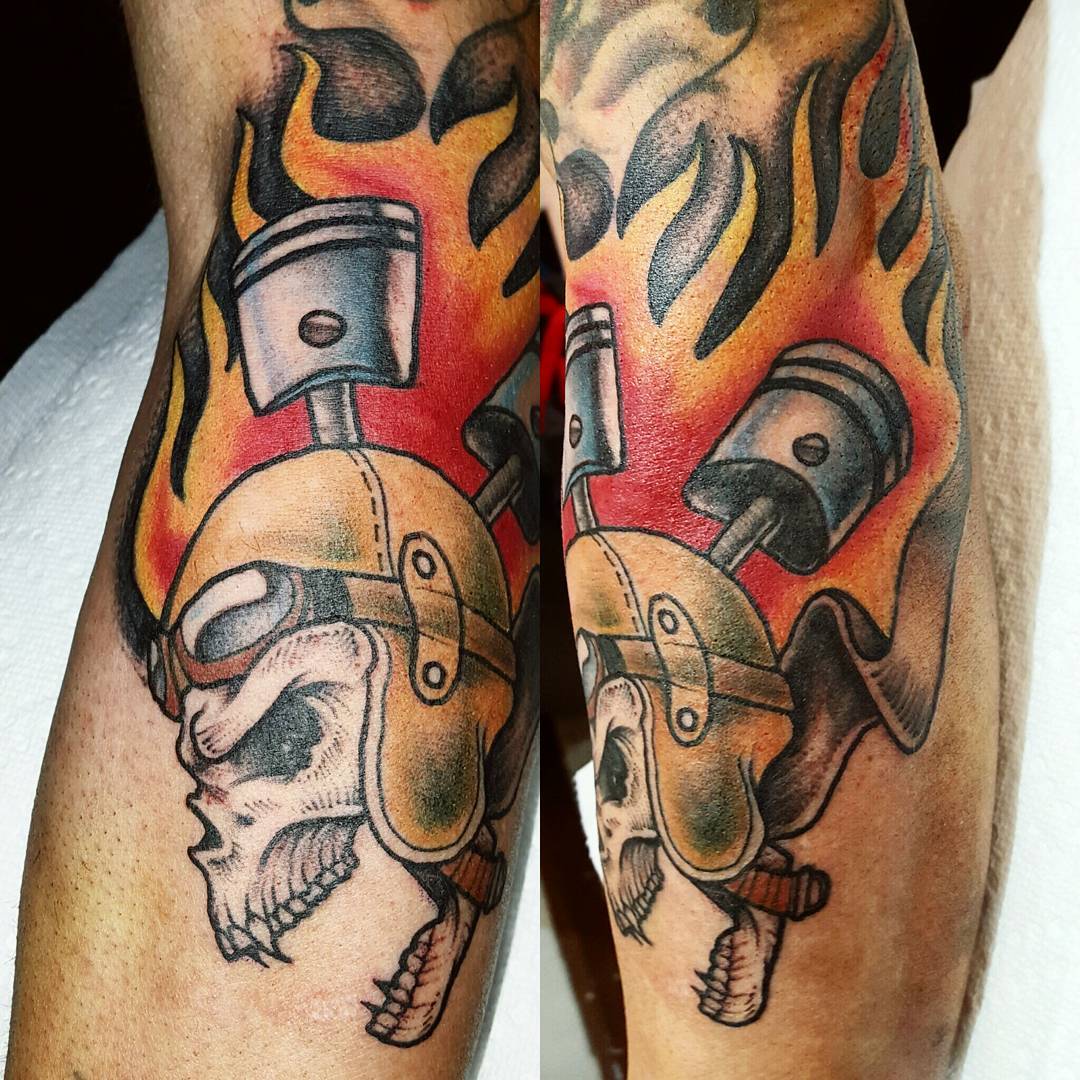 Skull and Pistons Tattoo by jefvelascoart