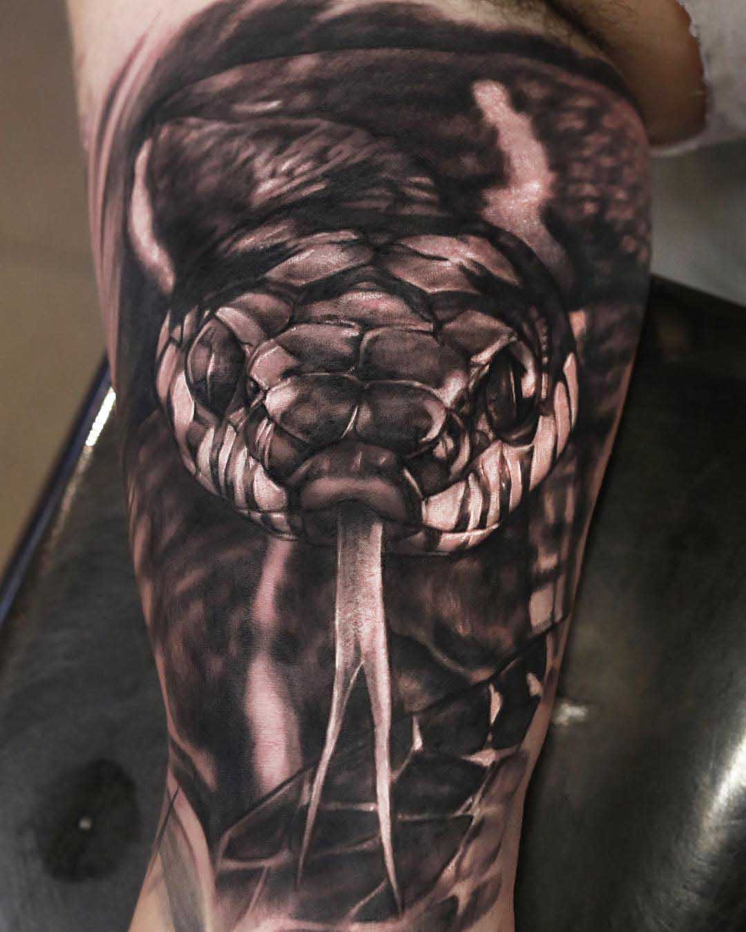 realistic snake tattoo black and grey