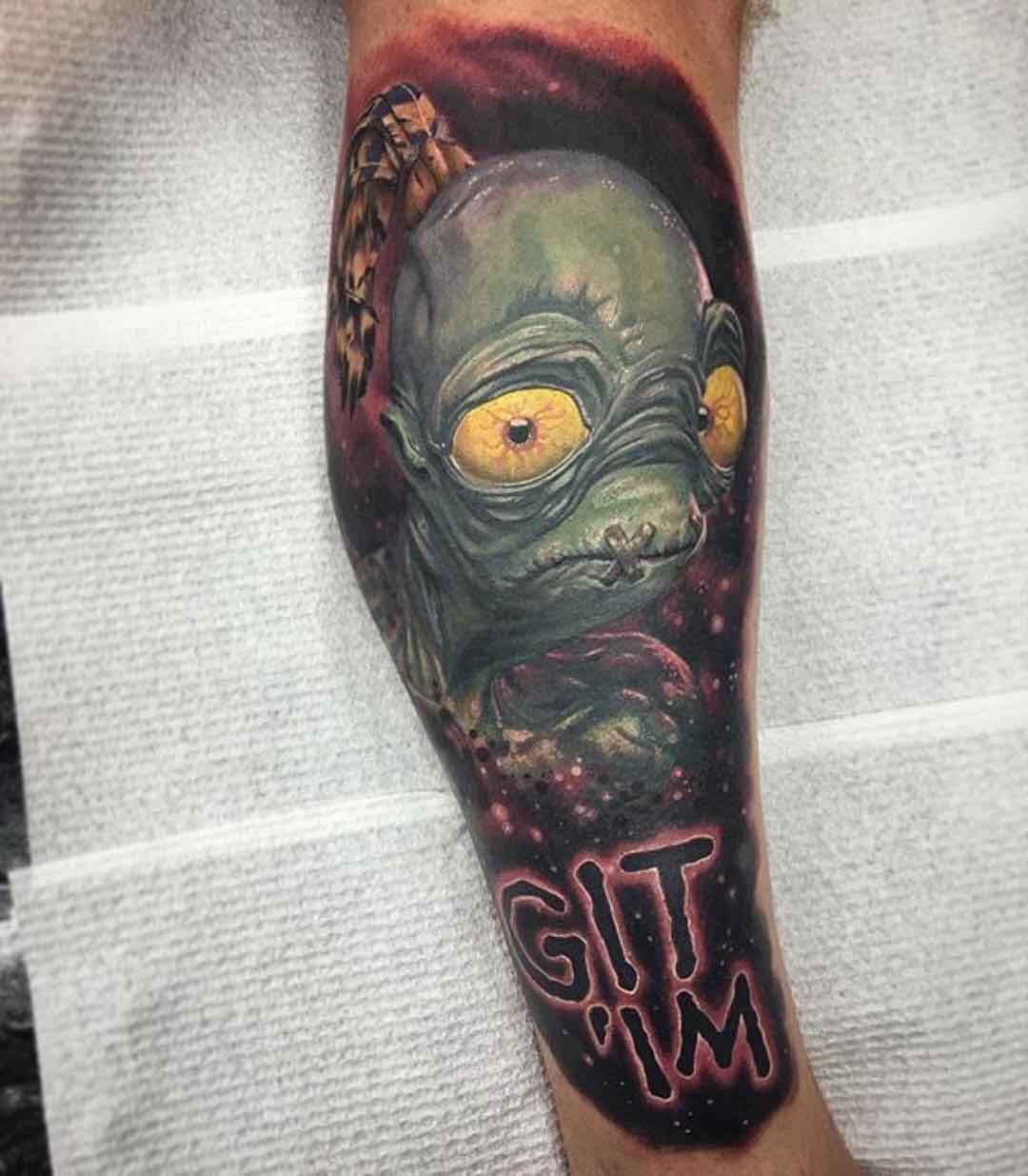 realistic tattoo Abe video game themed tattoo