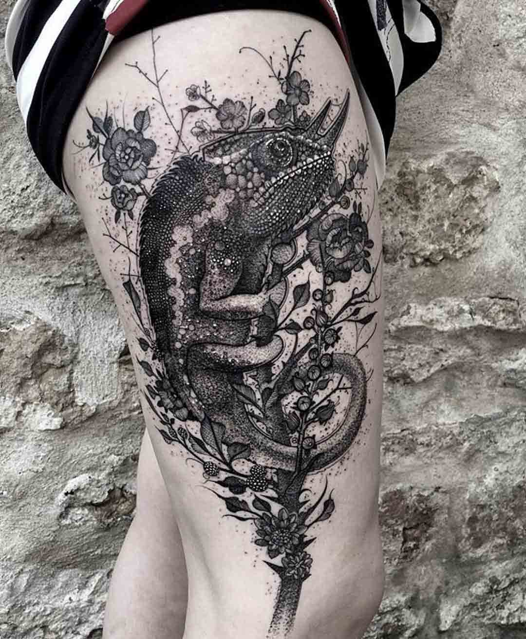 thigh tattoo chameleon