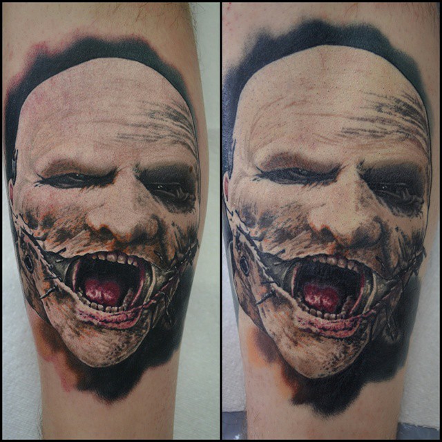 Freah and Healed Comparison of Corey Taylor tattoo by Alan Aldred