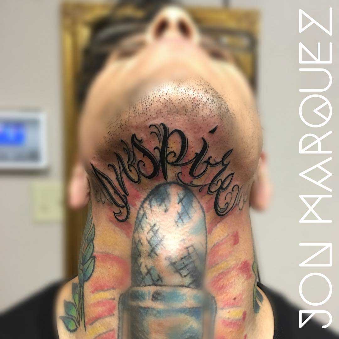 Lettering Tattoo Under The Chin by jonlivefreemarquez