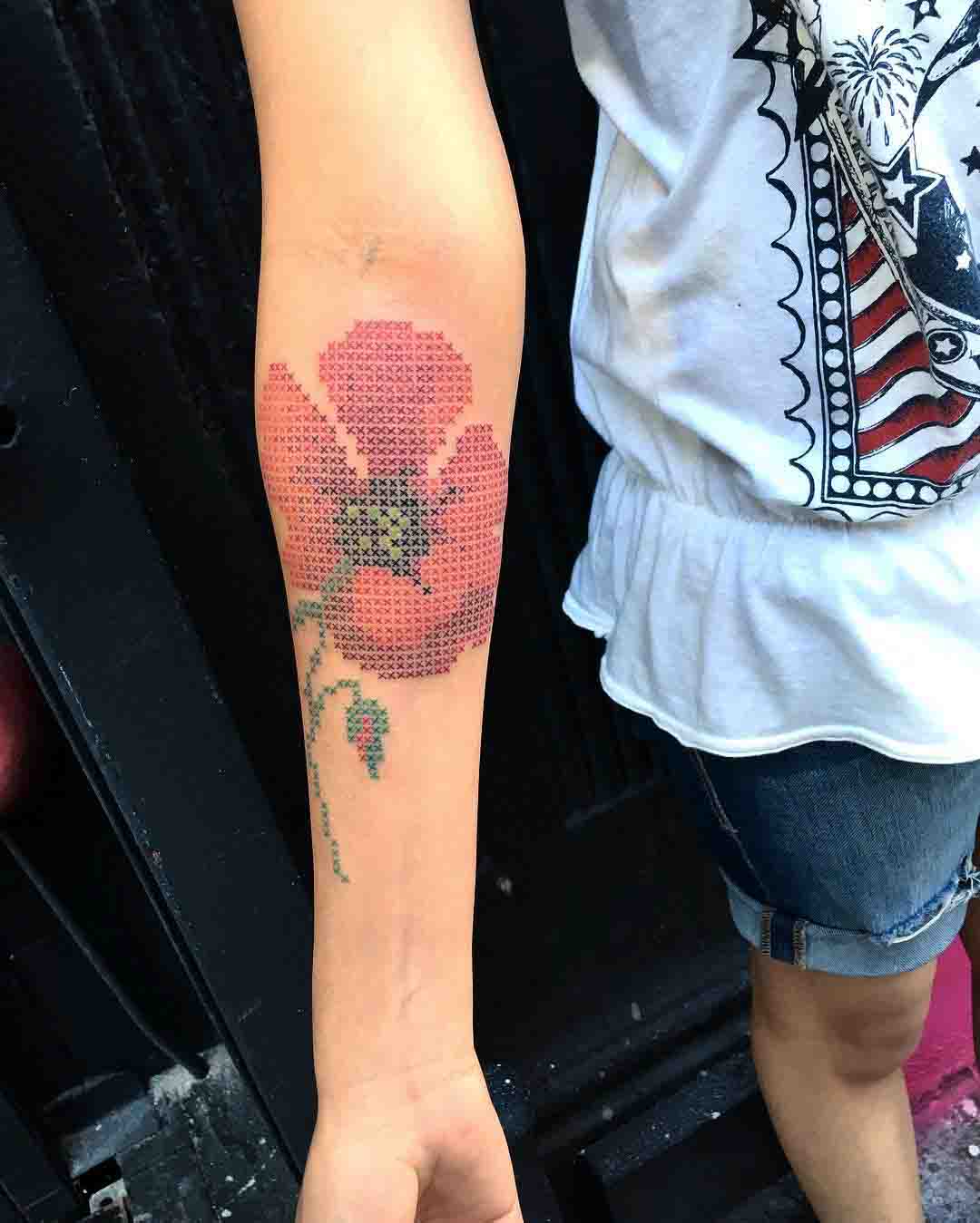 cross stitch tattoo poppy flower