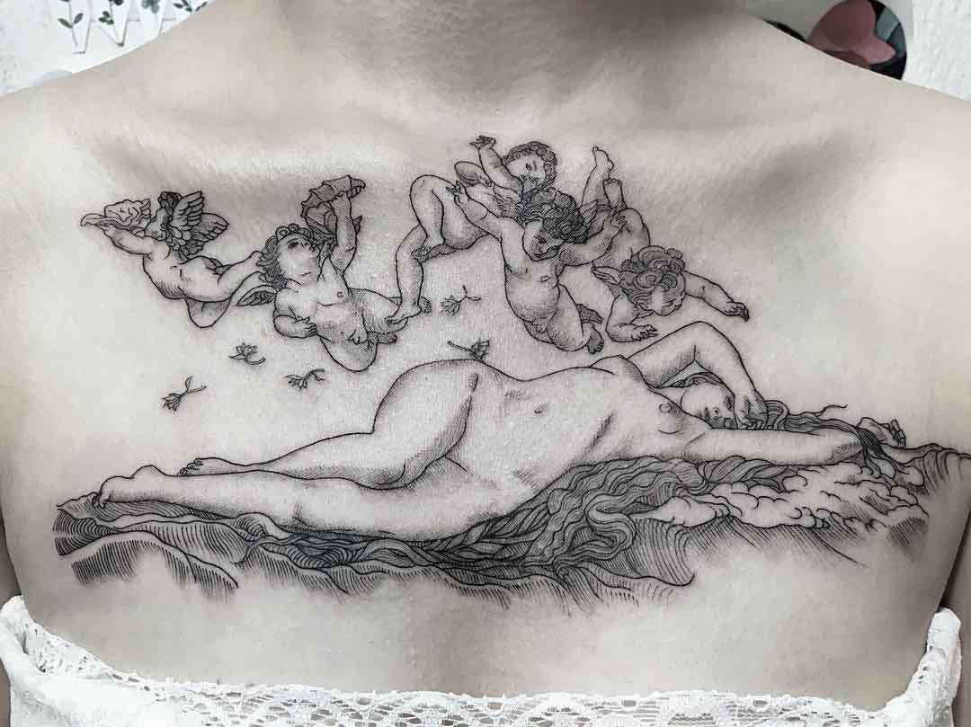 Venus tattoo on chest