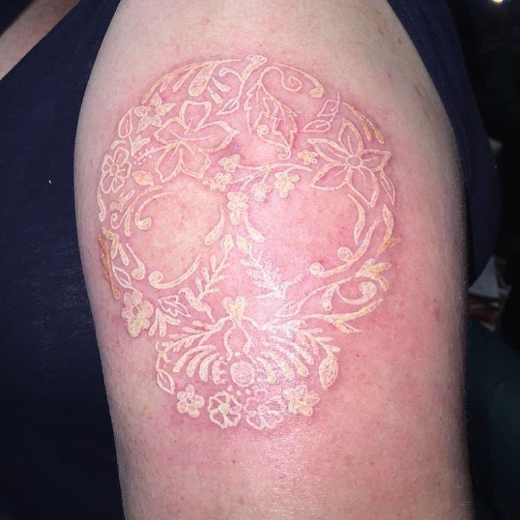 White Flower Skull Tattoo by Cynthia Reagor