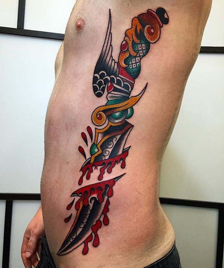 dagger side tattoo neo-traditional