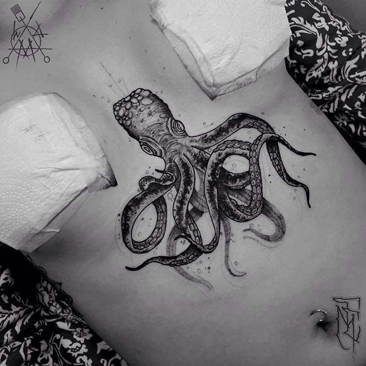 stomach tattoo octopus