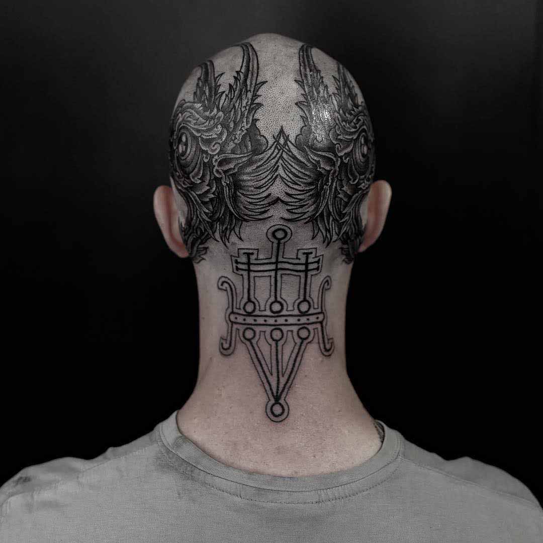 back of head tattoo